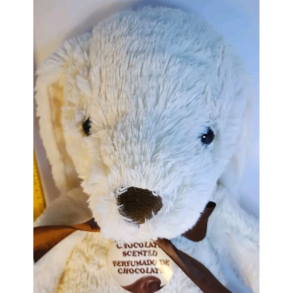All White Chocolate Scented Plush Bunny Rabbit 15" Sitting‎ Brown Ribbon Stuffed - Picture 5 of 7